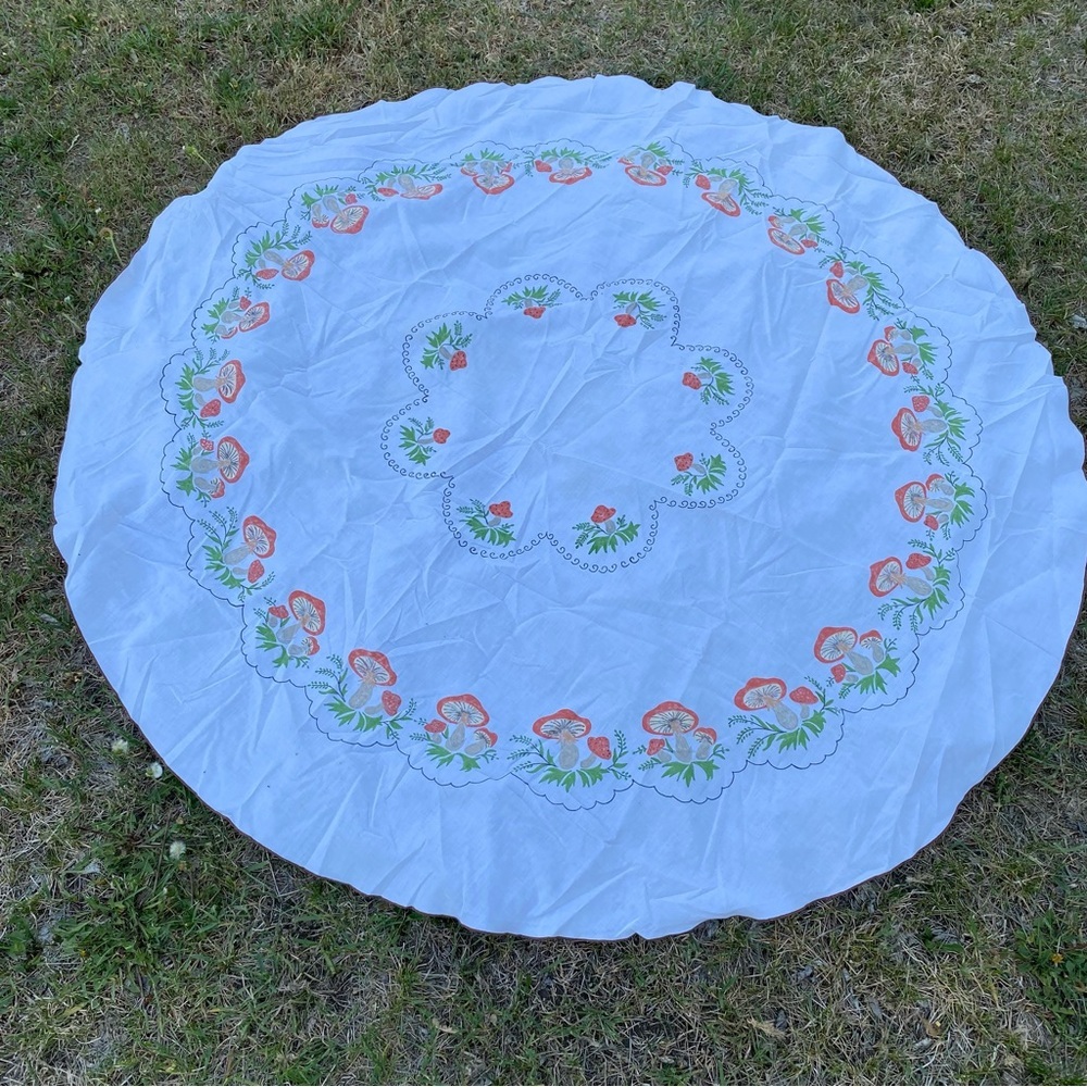 Vintage Table Cloth Mushroom Design